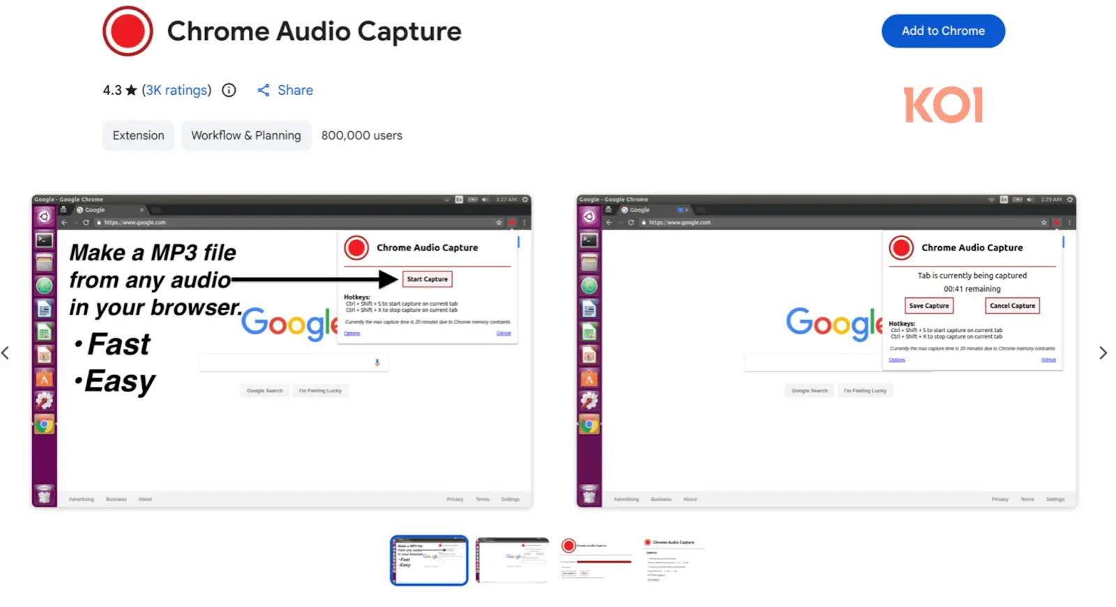 Chrome Audio Capture live in the marketplace (Source - Koi)