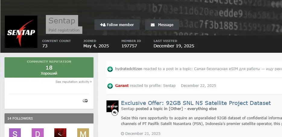 The 'Sentap' profile, an alias used by Zestix to sell additional compromised datasets (Source - Infostealers)