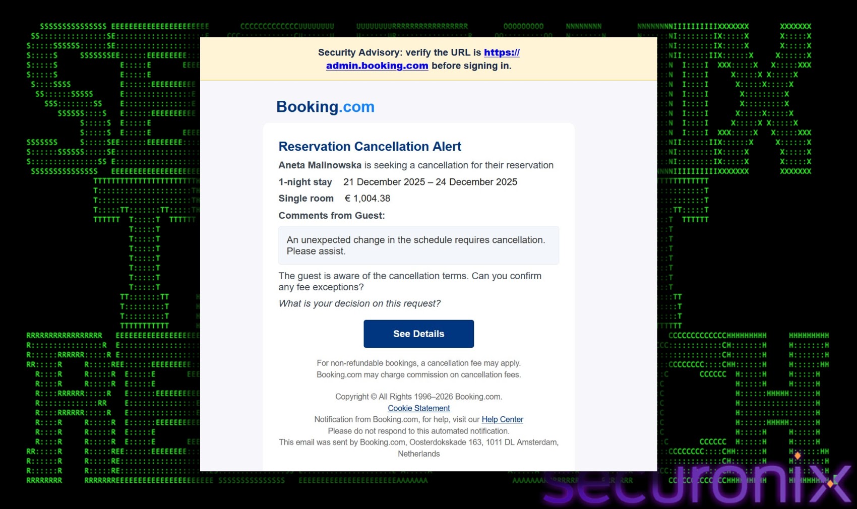 Fake Booking.com website (Source - Securonix)