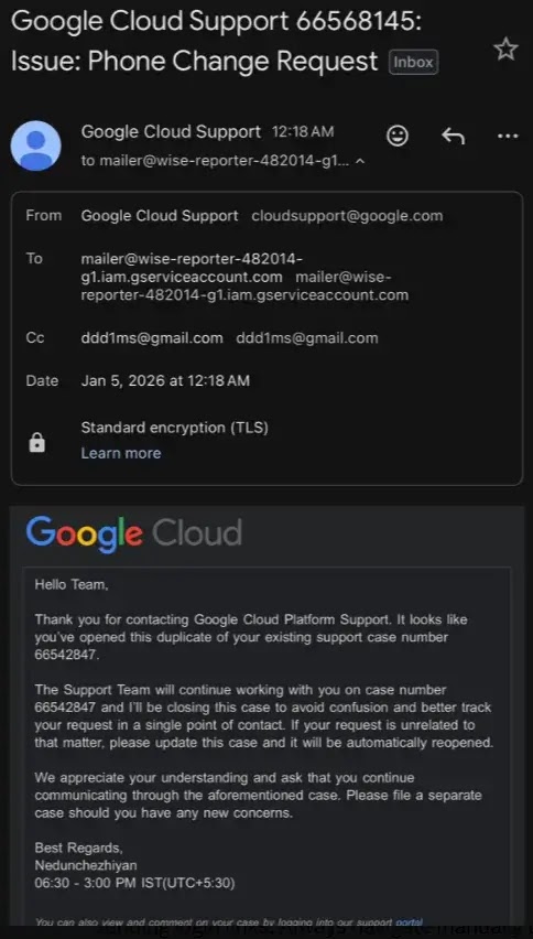 Fake Google Cloud Support email