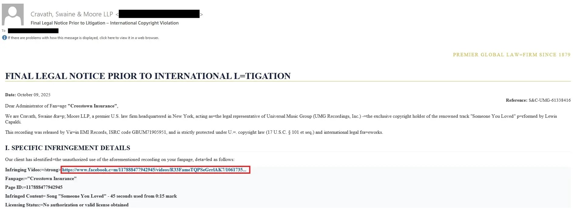 Fake law firm email (Source - Trellix)