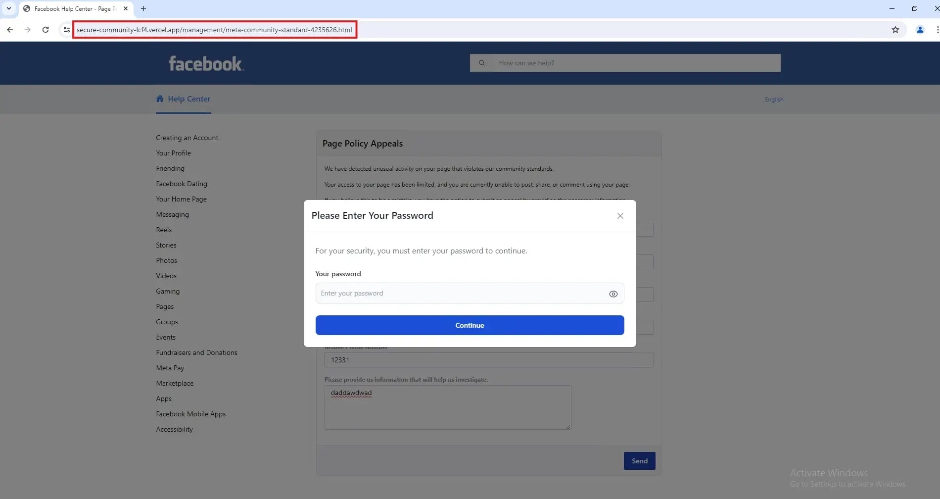 Vercel hosted Facebook phishing (Source - Trellix)