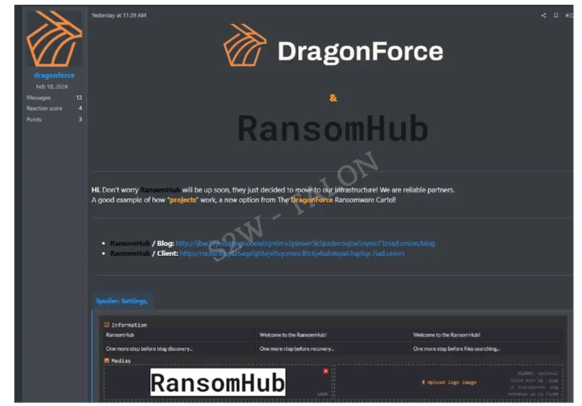 Post announcing the migration of the RansomHub infrastructure to DragonForce (Source - Medium)