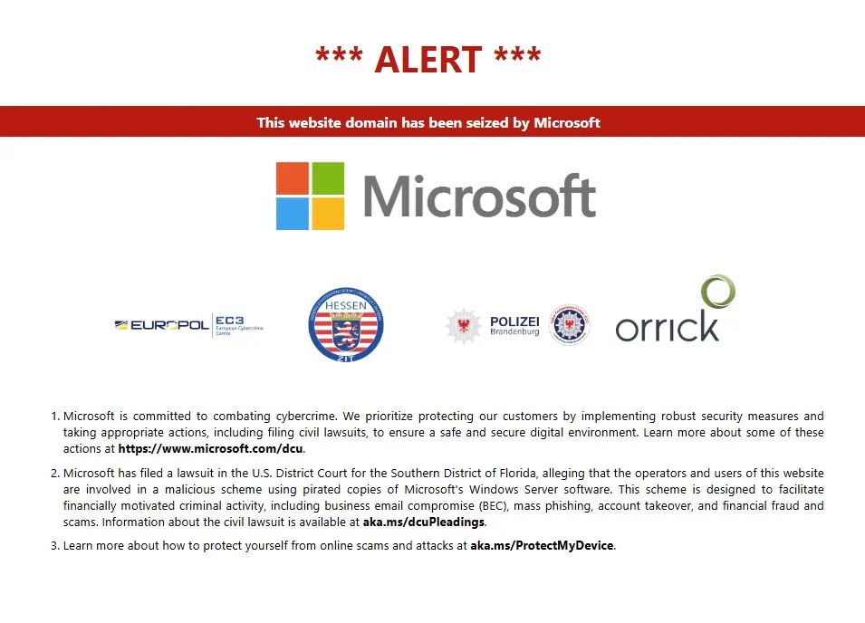 Microsoft’s legal actions are reinforced by close collaboration with law enforcement partners around the world (Source - Microsoft)