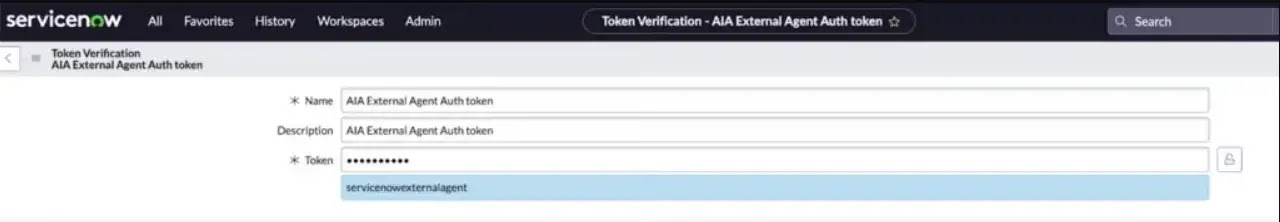  The authentication token used by every ServiceNow instance’s AI Agent Provider
