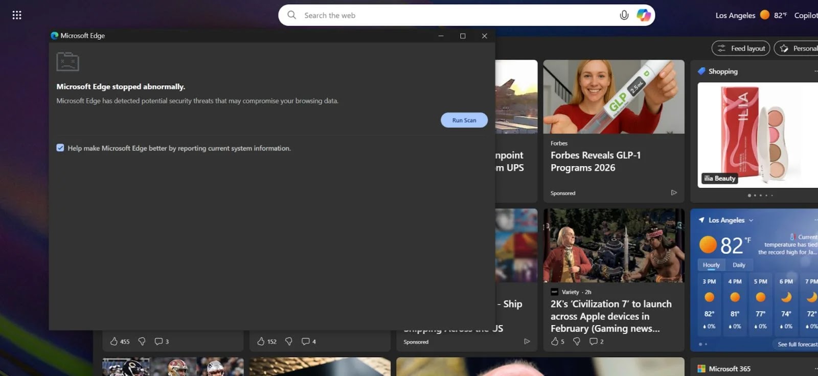 Fake CrashFix pop-up message (Source - Huntress)