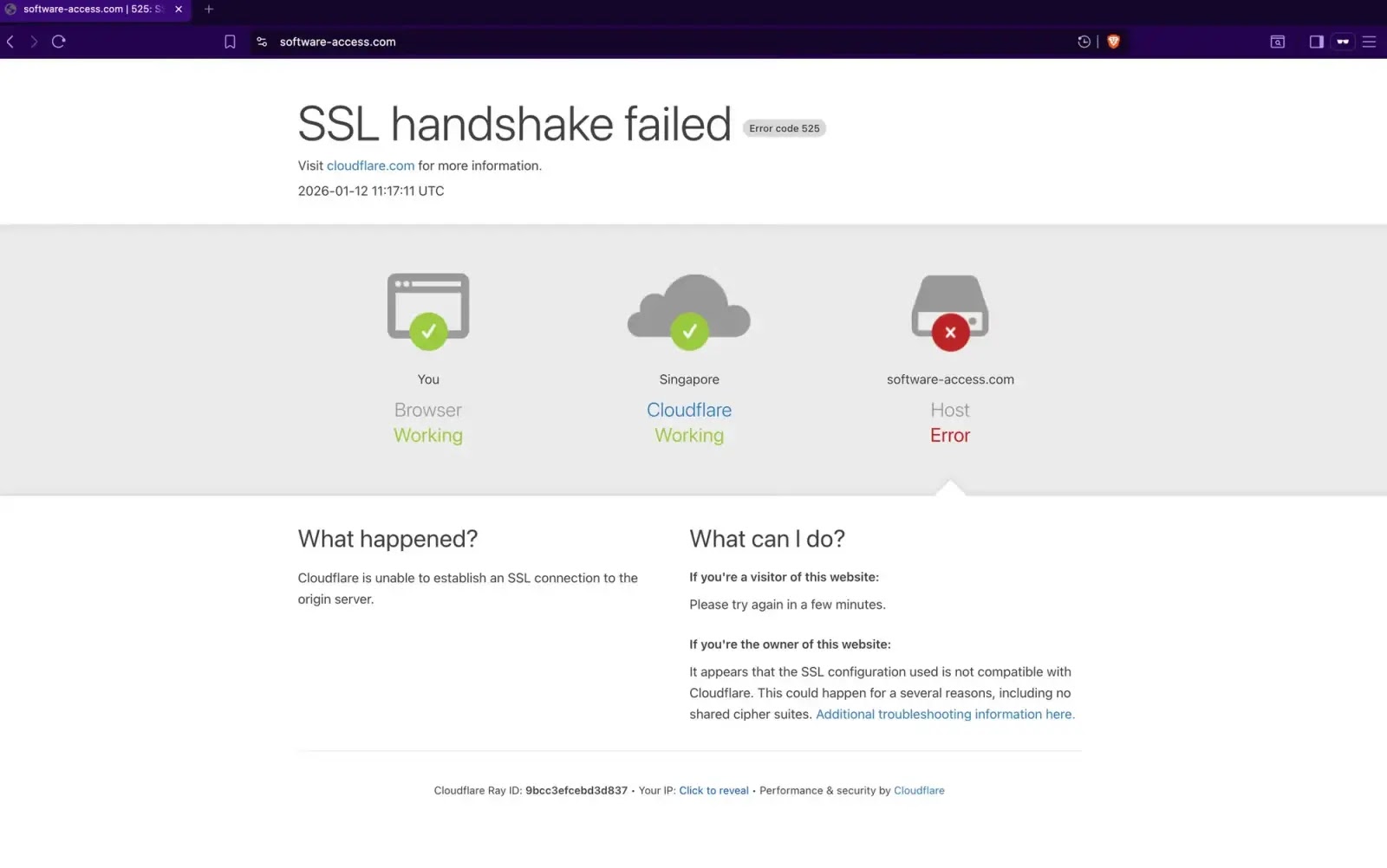 The software-access[.]com domain returns an SSL handshake error (Source - Socket.dev)