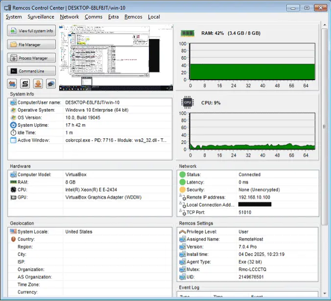 Remcos Control Center interface (Source - Fortinet)