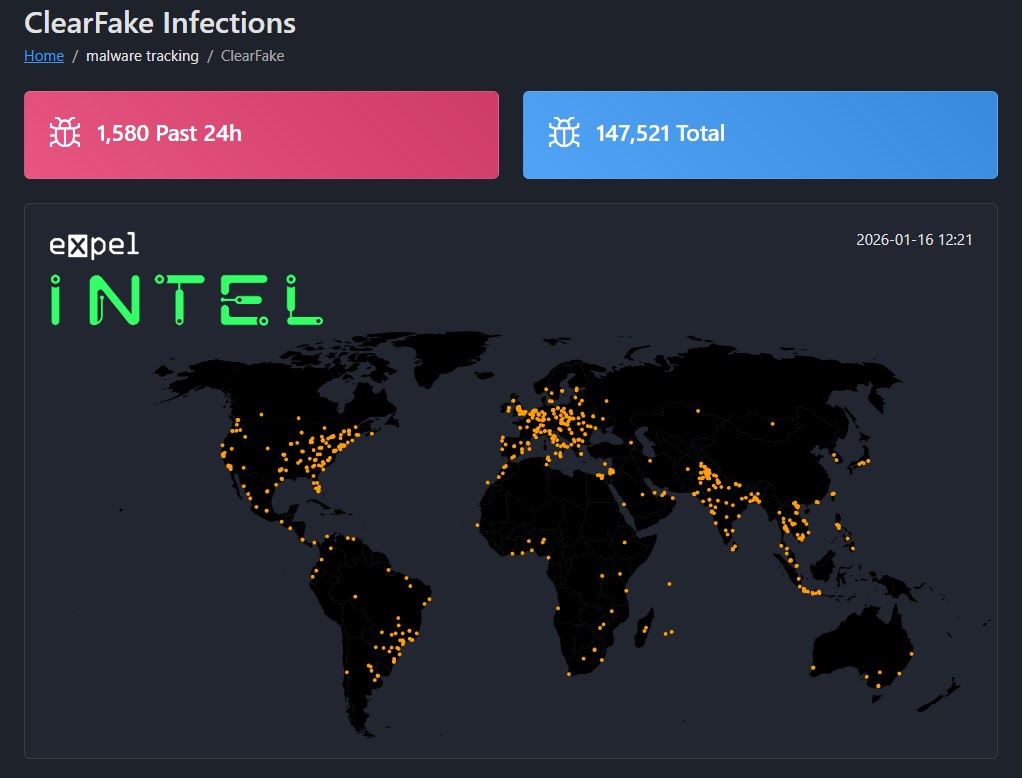 A map detailing the geographical distribution of systems infected in the past week (Source - Expel)