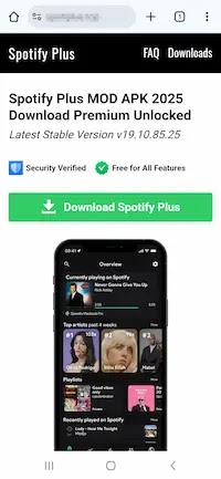 Spotify Plus website (Source - Dr.Web)