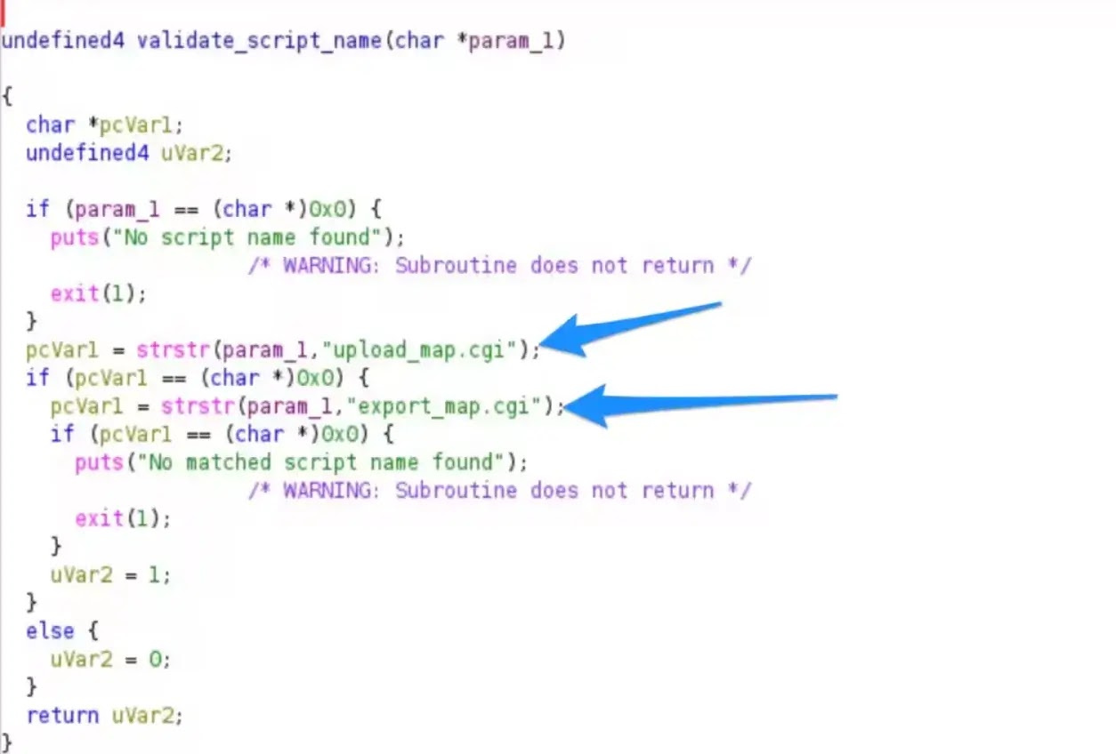 Decompiled code showing how cgi-bin script must be called( source : akamai)