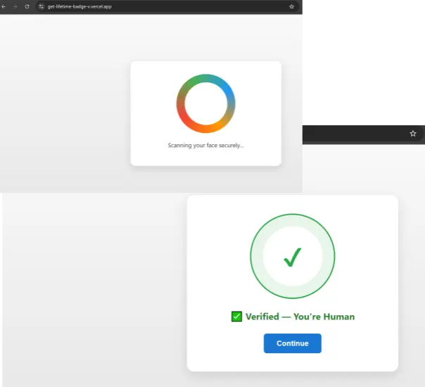 Initial phishing entry point hosted on Vercel masquerading as a 'Face Verification' page (Source - Hunt.io)