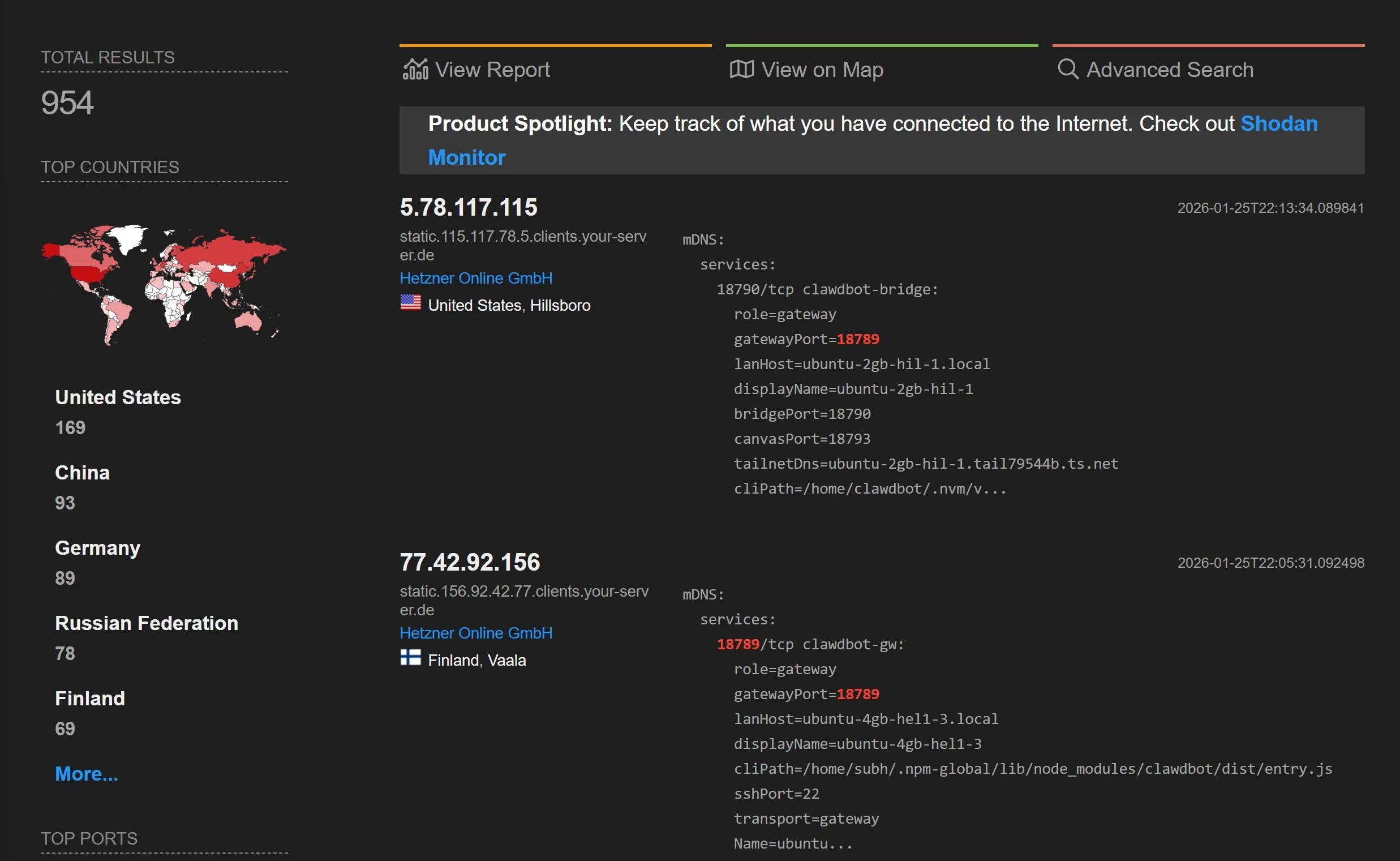 Clawdbot Shodan Results