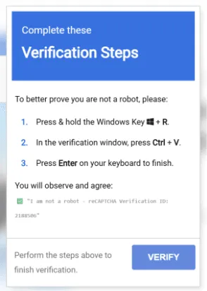 Fake CAPTCHA prompting execution via the Run Dialog (Source - Blackpoint)