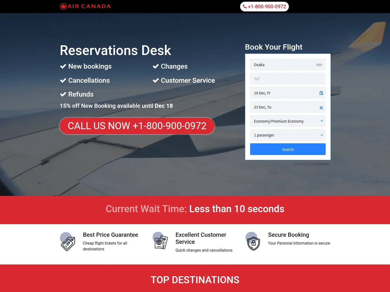 Impersonated Air Canada landing page (Source - CloudSEK)