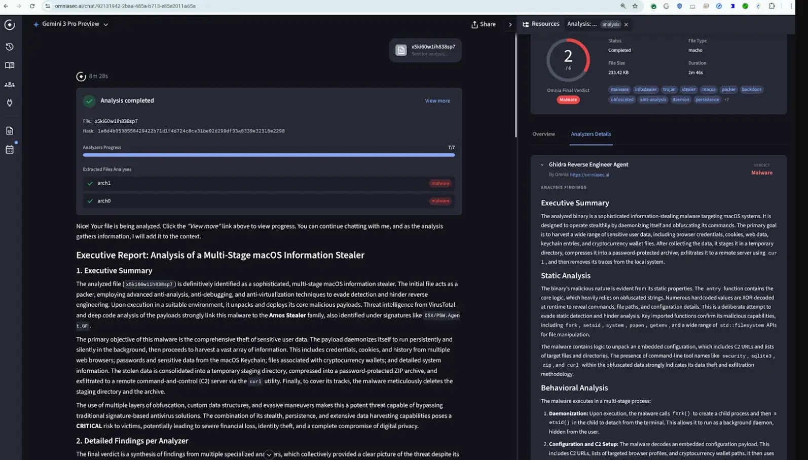 Gemini 3 Pro flags it as AMOS infostealer( source : VirusTotal)