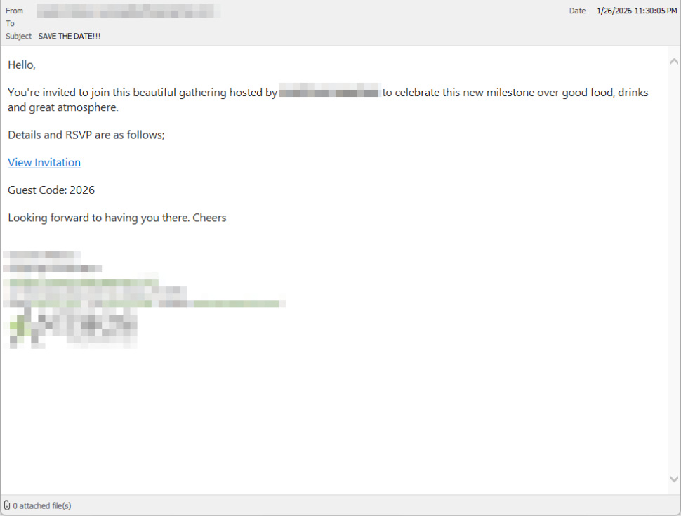 Malicious party invitation (Source - Malwarebytes)