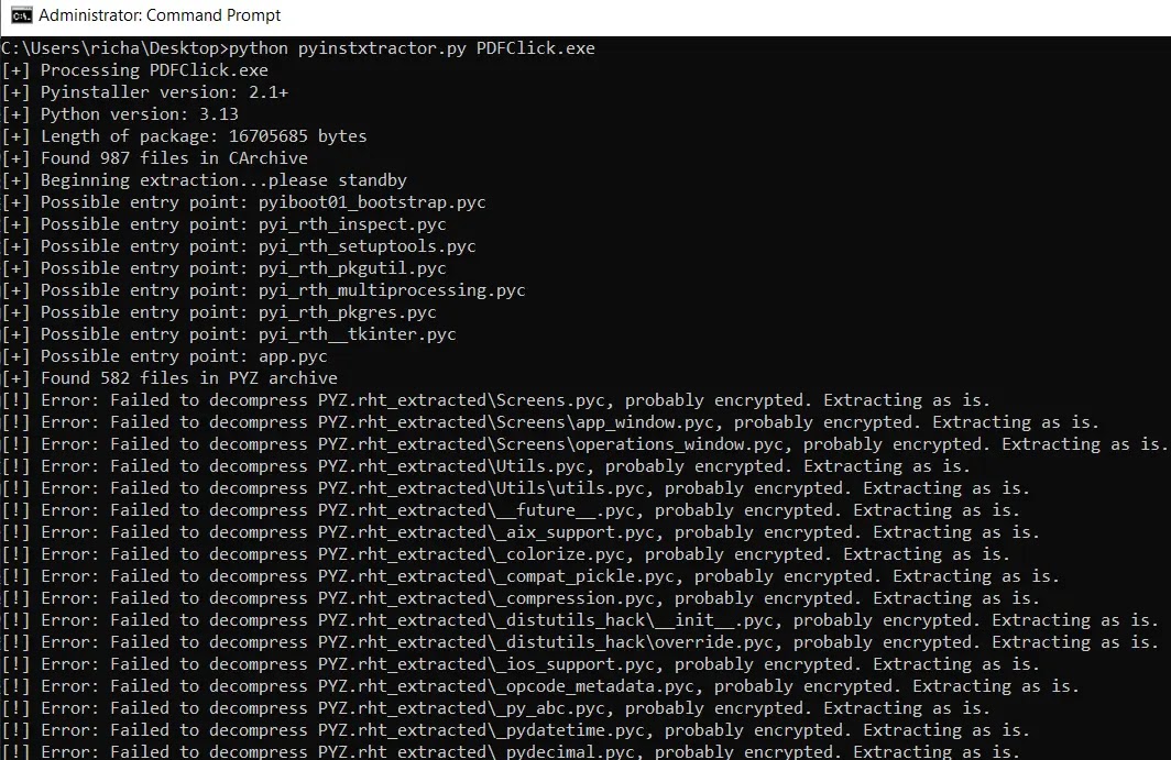 Python bytecode disassembly showing XOR decryption implementation (Source - Samplepedia)