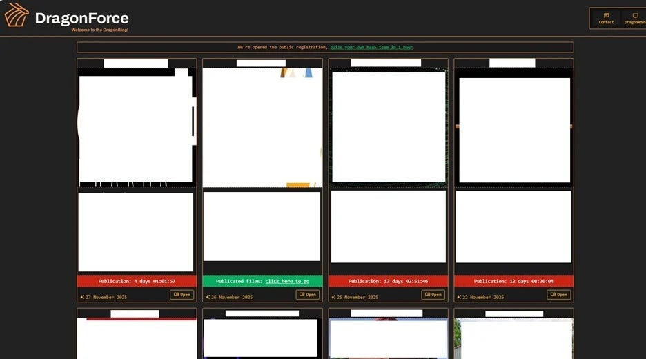 DragonForce’s data leak site (DLS) (Source - LevelBlue)