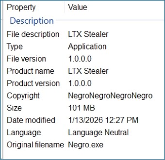 LTX Stealer Installer Properties (Source - Cyfirma)