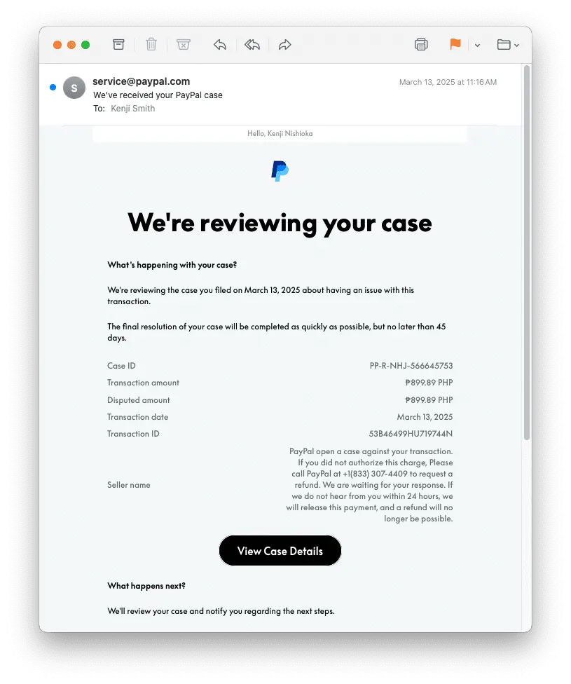 PayPal disputed invoice abused by DKIM replay attacks (Source - Kaseya)
