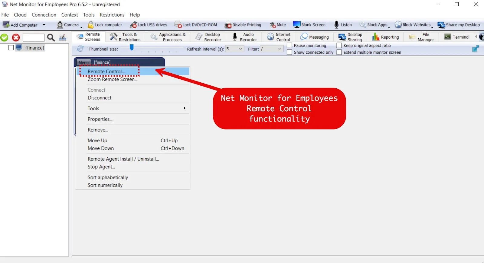 Net Monitor for Employees Professional console interface (Source - Huntress)