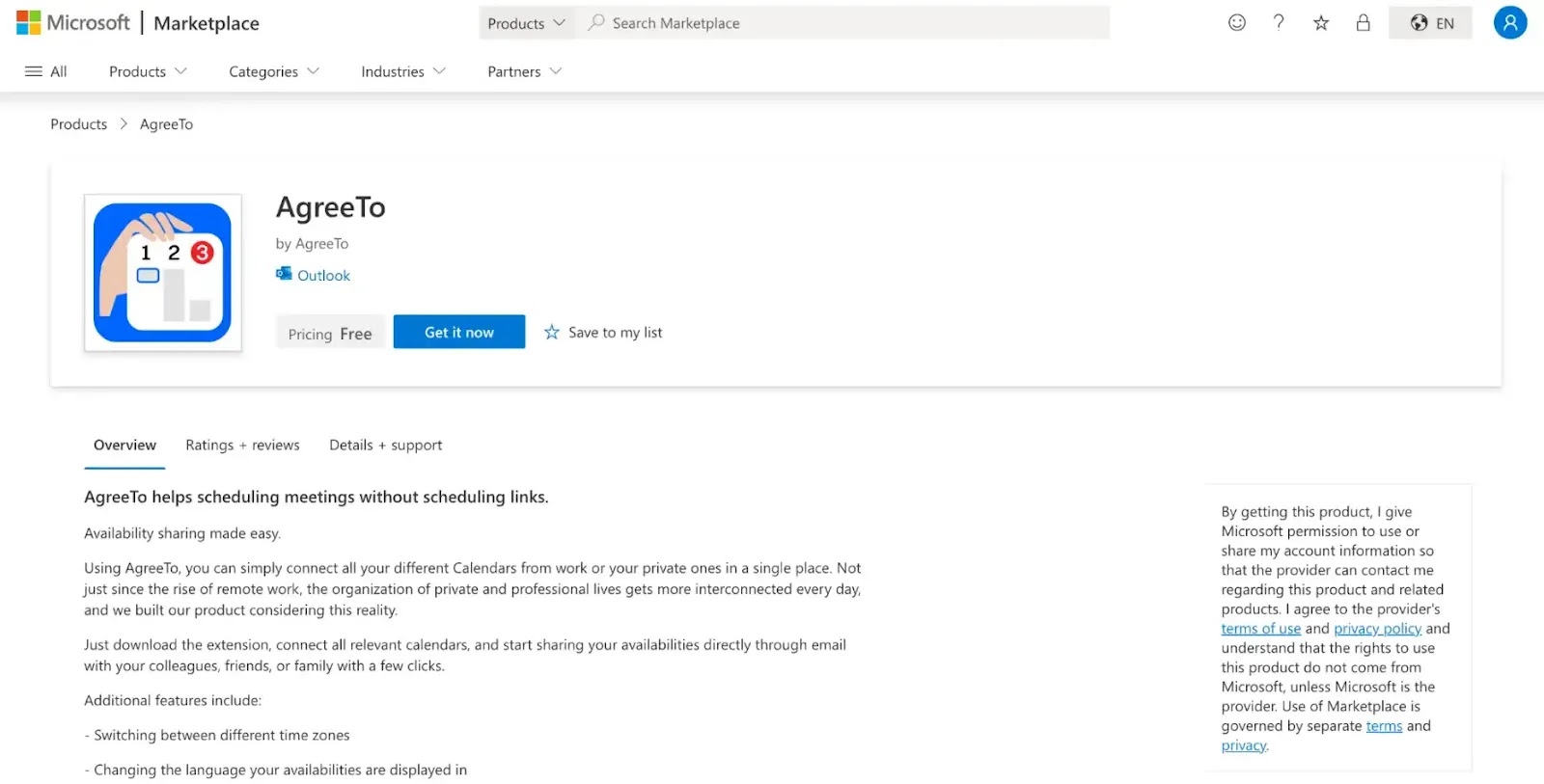 AgreeTo page on Office Add-ins marketplace(Source: Koi AI)