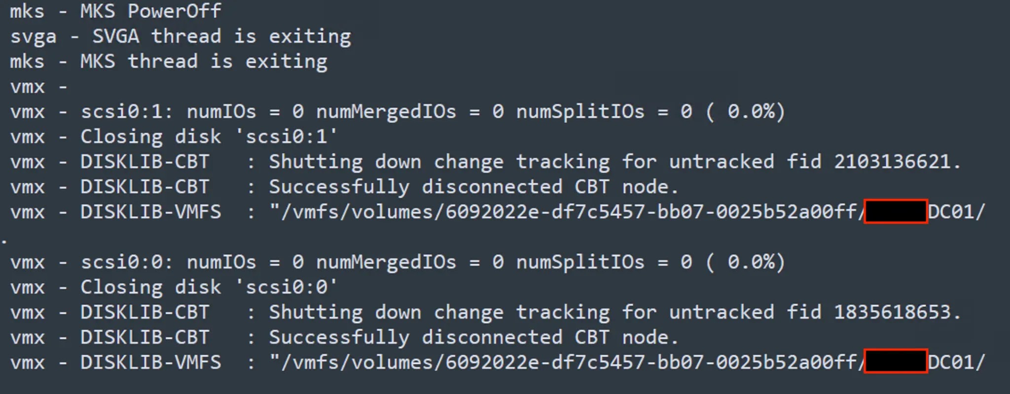 VMware logs of the shutdown activities of the DC (Source - Palo Alto Networks)