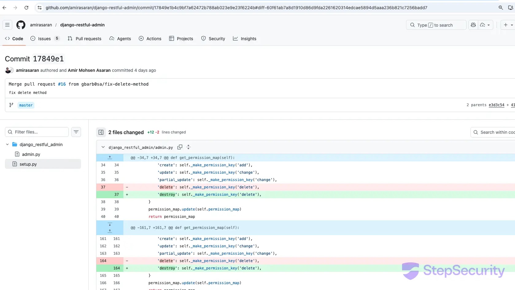 Rebased Commit on amirasaran - django-restful-admin (Source - StepSecurity)