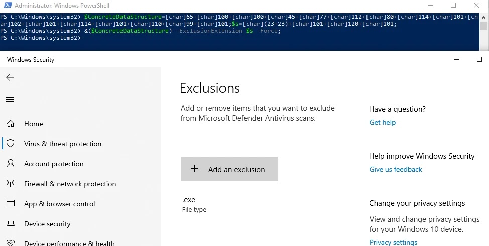 SILENTCONNECT adding Microsoft Defender exception (Source - Elastic)