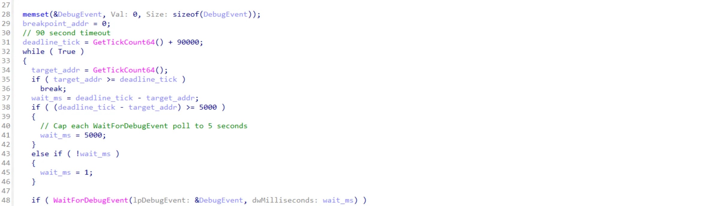 VoidStealer's main debugging loop (Source - GenDigital)