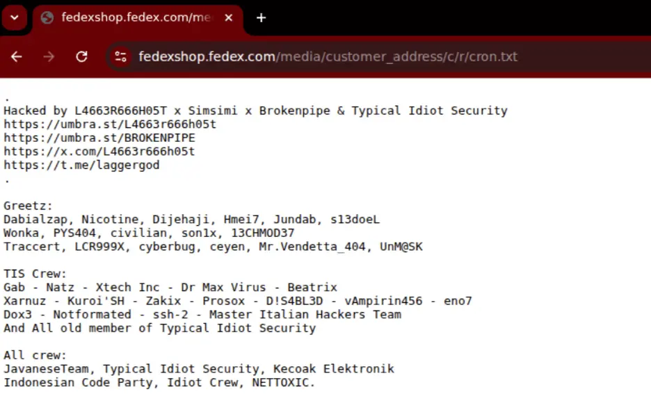 Defacement observed on an e-commerce storefront environment (Source - Netcraft)