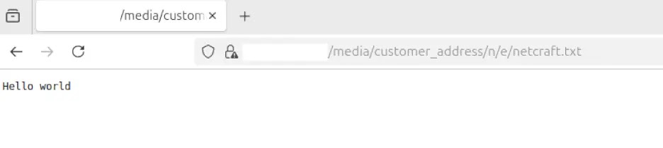 Text file uploaded to a test Magento Community instance by Netcraft (Source - Netcraft)