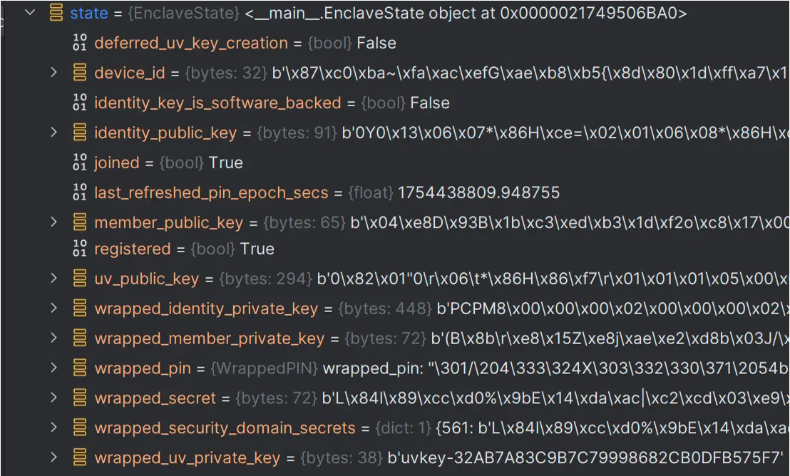 Parsed view of the passkey_enclave_state file, extracted using a custom script (Source - Unit42)
