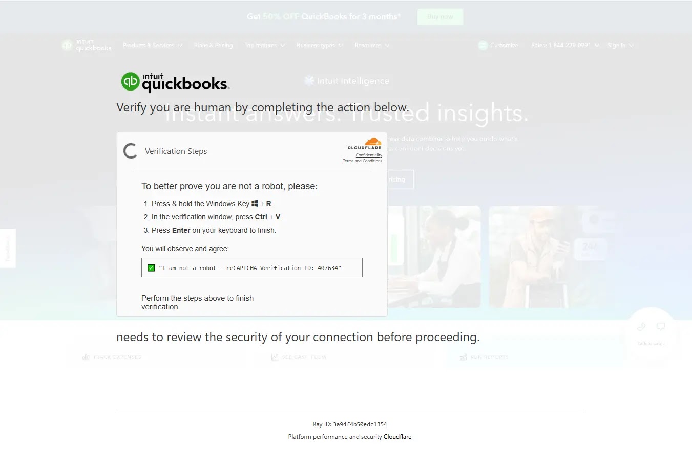 Intuit QuickBooks-Themed ClickFix Landing Page (Source - RecordedFuture)