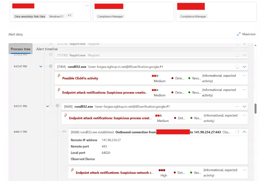 ClickFix Execution via Rundll32 and WebDAV (Source - CyberProof)