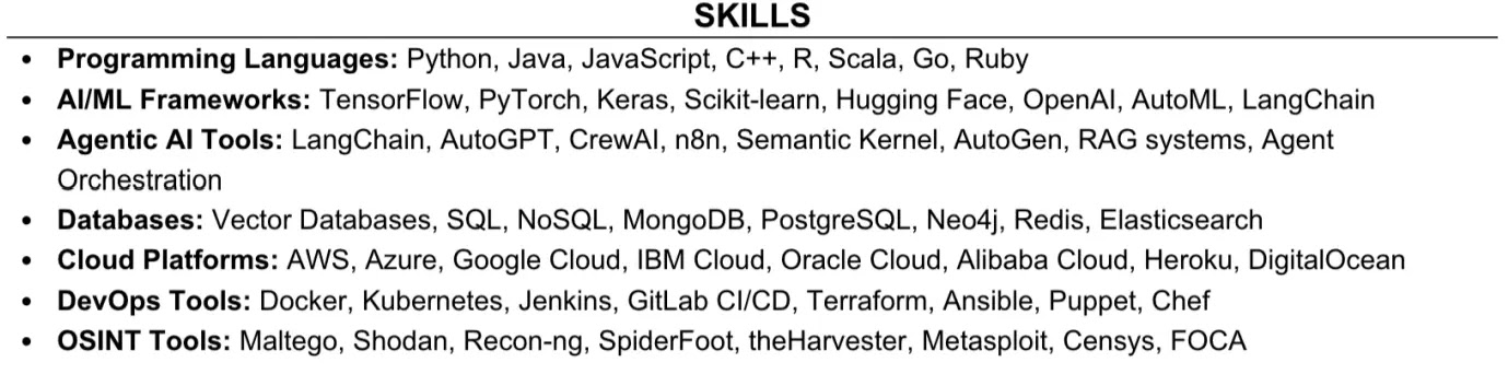 List of skills in the suspected DPRK operative's resume (Source - Nisos)