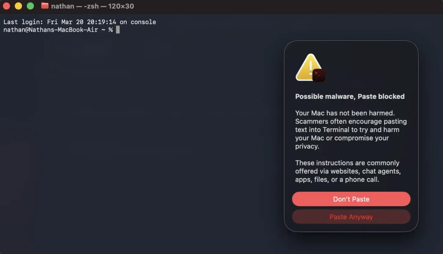 macOS Tahoe ClickFix warning(source : reddit )