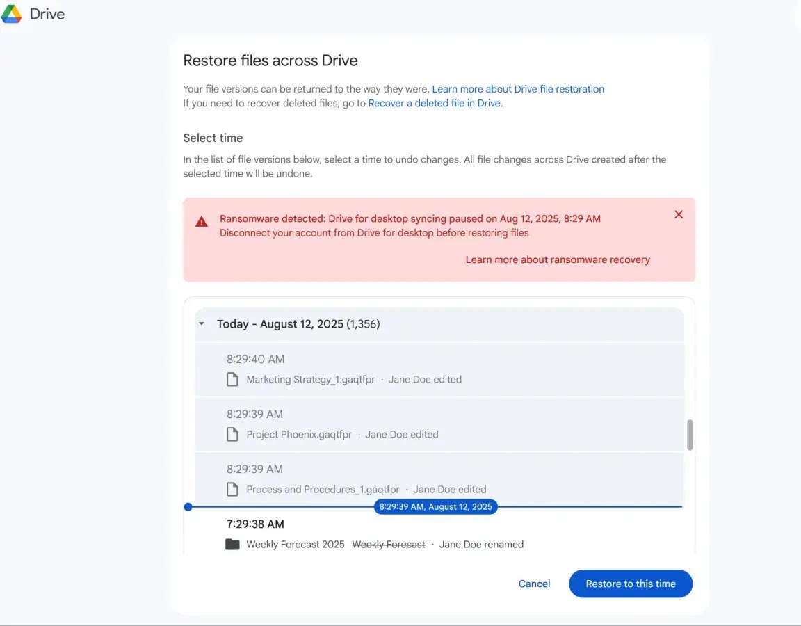 Interface to assist with file recovery (Source: Google)