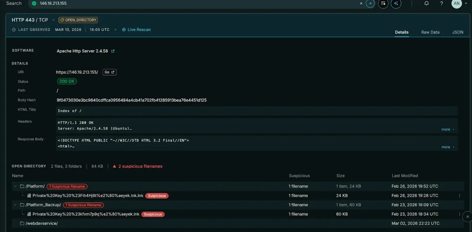 The open directory hosting the LNK loader(source : censys )